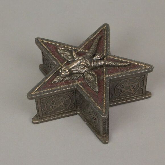 Sigil Of Baphomet Pentagram Shaped Bronze Finish Resin Trinket Box Satanic Decor - Picture 2 of 3